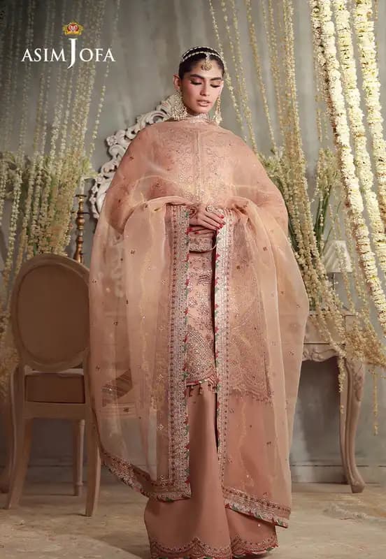 AJULFE-12 Embroidered Zari Check Net Unstitched 3 Pcs